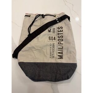 Canada Post Mail Postes Canvas Drawstring Bag Buffalo Plaid Lining Grey Cream